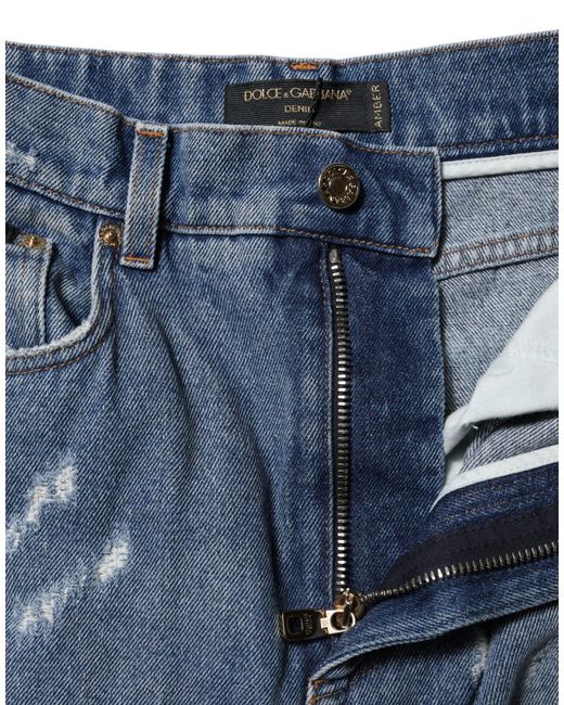 Dolce & Gabbana Blue Tattered High Waist Denim Jeans for men