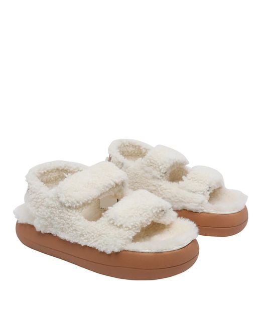 Moon Boot White Sandals Shearling/Rubber Sole