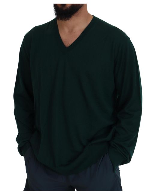 Dolce & Gabbana Green Stunning V-Neck Cashmere Sweater for men
