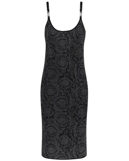 Versace Black Barocco Midi Dress In Lurex Knit
