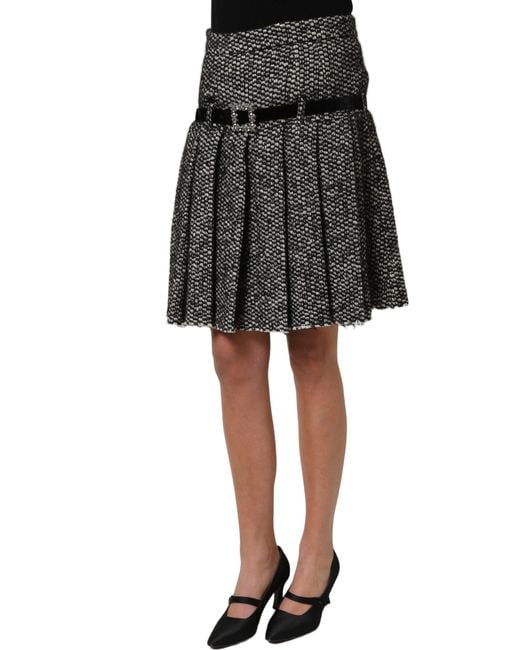 Dolce & Gabbana Black Tweed High Waist Pleated Skirt