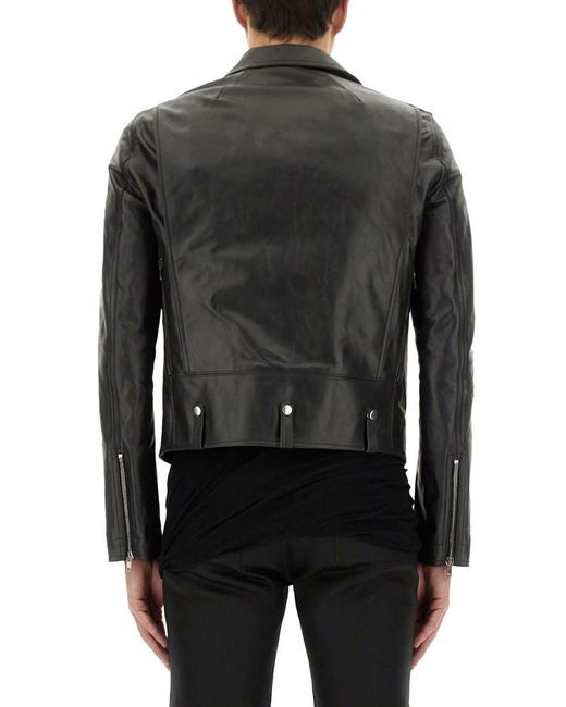 Rick Owens Black Leather Jacket With Cotton And Cupro Lining for men