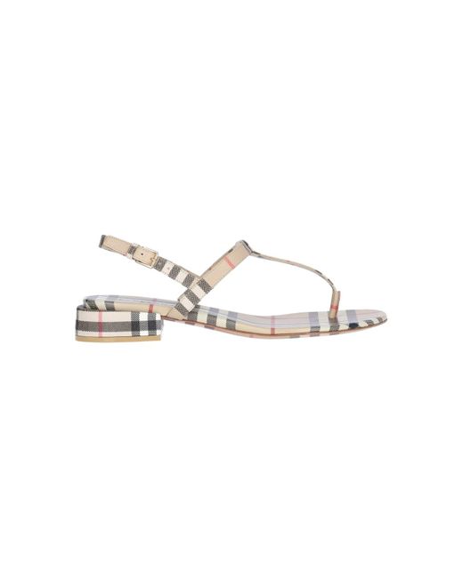 Burberry White "check" Pattern Sandals