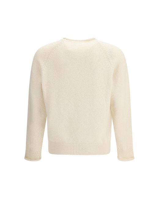 Umit Benan White Ralph Crewneck Cotton Sweater With Raglan Sleeves for men