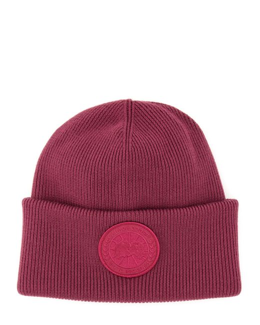 Canada Goose Red Beanie Hat With Logo for men
