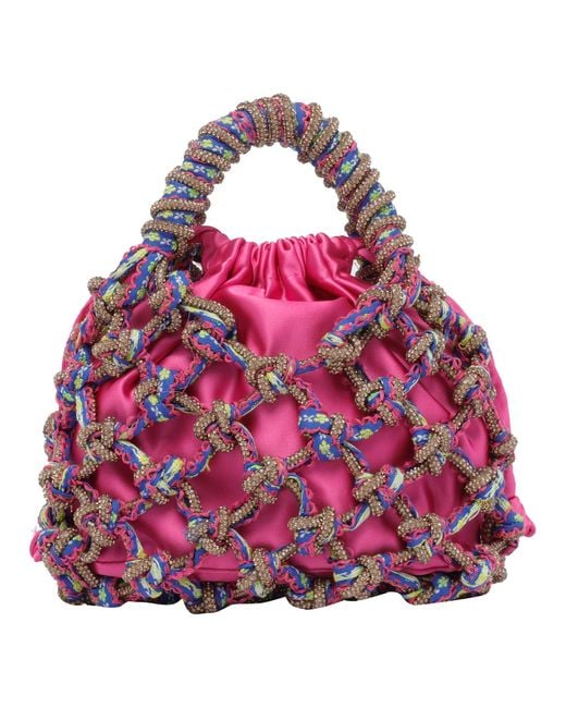 Kurt Geiger Pink Small Macrame Crystal Handbag