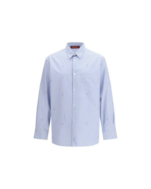 Gucci Blue Cotton Pattern Shirt for men