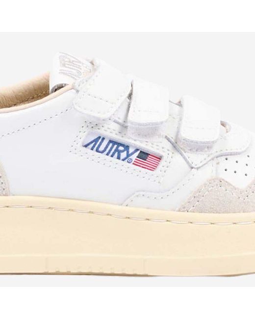 Autry White Kids Striped Sneakers Leather Trainers