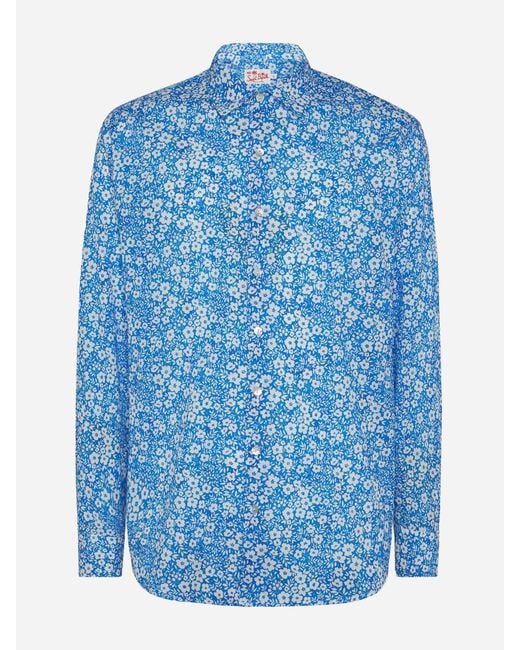 Mc2 Saint Barth Blue Muslin Cotton Shirt Sikelia With Floral Print for men