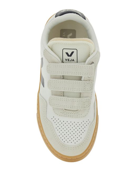 Veja White Low Top Sneakers V-90 Leather Organic Traced Trainers for men