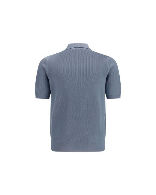 Brunello Cucinelli Blue Cotton Polo Shirt for men