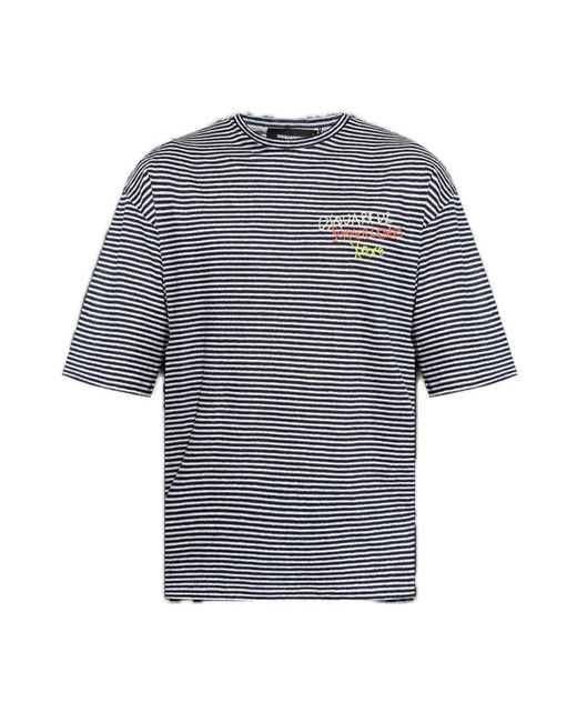 DSquared² Gray Summer Lovers Logo Embroidered T-Shirt for men