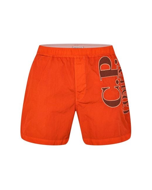 C P Company Orange Eco-Chrome R Logo Swim Shorts for men