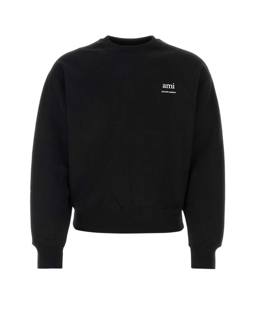 AMI Black Stretch Cotton Sweatshirt