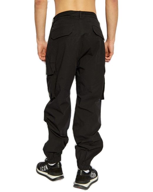 DSquared² Black Logo Printed Tapered Cargo Trousers for men