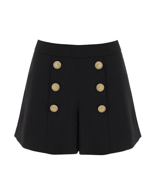 Balmain Black Crepe Shorts With Embossed Buttons