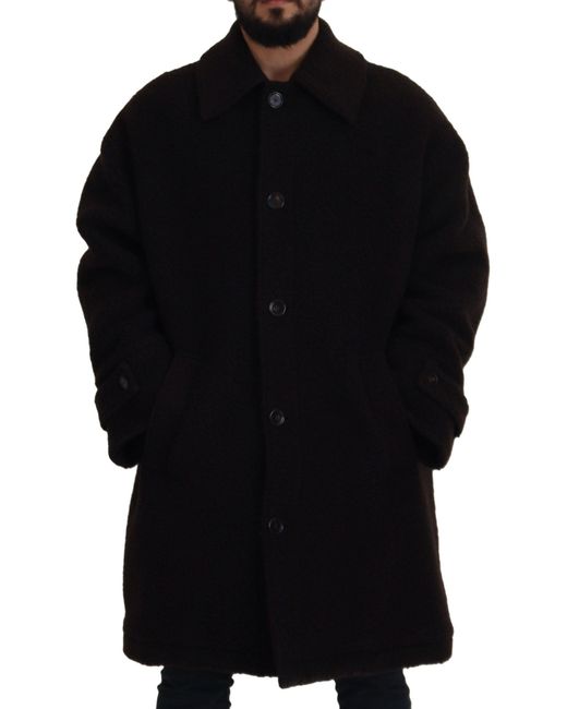 Dolce & Gabbana Black Alpaca Button Down Trench Coat Jacket Clothing for men