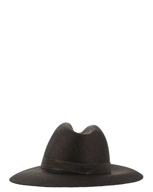 Brunello Cucinelli Black Straw Hat With Precious Band