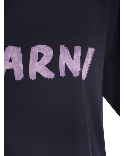 Marni Blue Cotton Jersey T-Shirt With Print