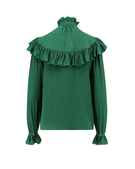 Saint Laurent Green Silk Blouse With Ruffles