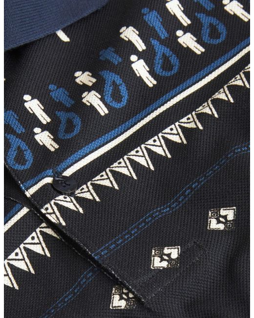 Etro Black Navy Blue Polo Shirt With Geometric Print for men