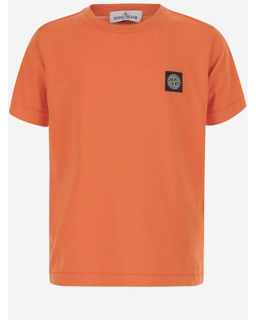 Stone Island Orange Cotton T-Shirt With Logo T-Shirts for men