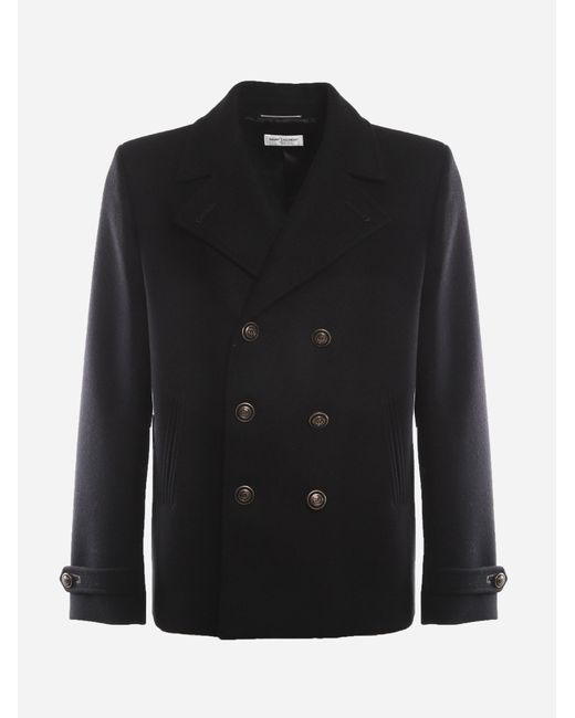 Saint Laurent Doublebreasted Pea Coat Made Of Wool Men in Black for