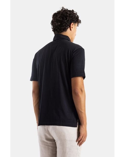 Handvaerk Blue Pima Cotton Short-Sleeved Polo Shirt T-Shirts And Polos for men