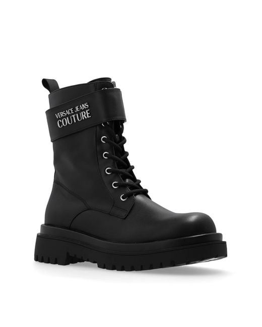 Versace Black Drew Logo Combat Boots