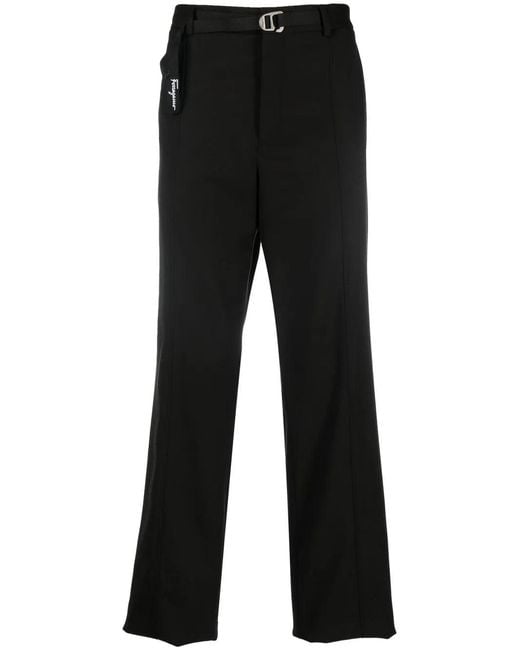 Ferragamo Black Straight-Leg Belted Trousers for men