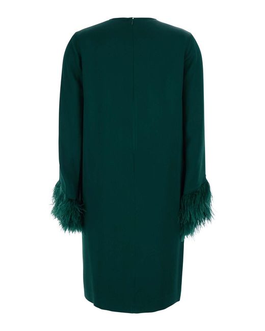Antonelli Green Dress Violetta Satin With Feather Trim Acetate