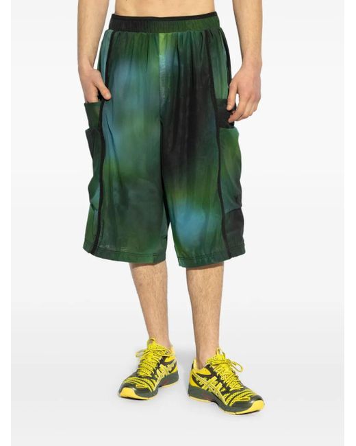 Y-3 Green Printed Cargo Shorts for men