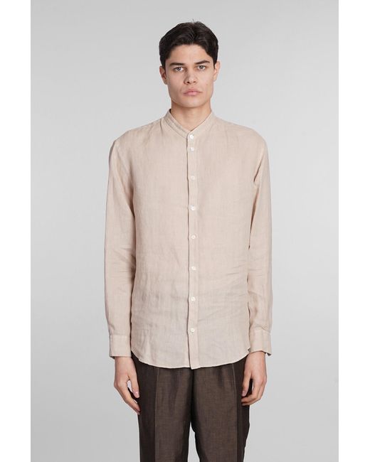 Emporio Armani Natural Shirt In Beige Linen for men