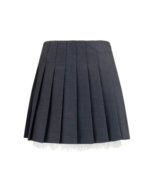 Self-Portrait Blue Pleated Mini Skirt Polyamide; Wool Ovis Aries