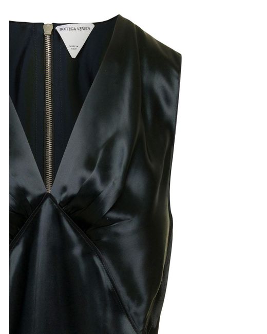 Bottega Veneta Black Midi Dress With Rouche Detail And V Neck In