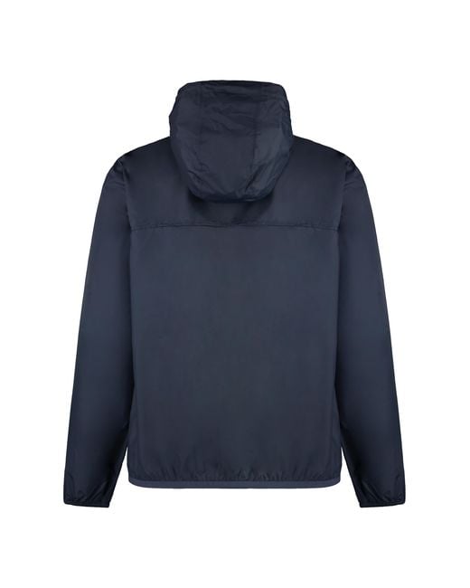 K-Way Blue Claude Hooded Nylon Jacket Polyamide Raincoats for men