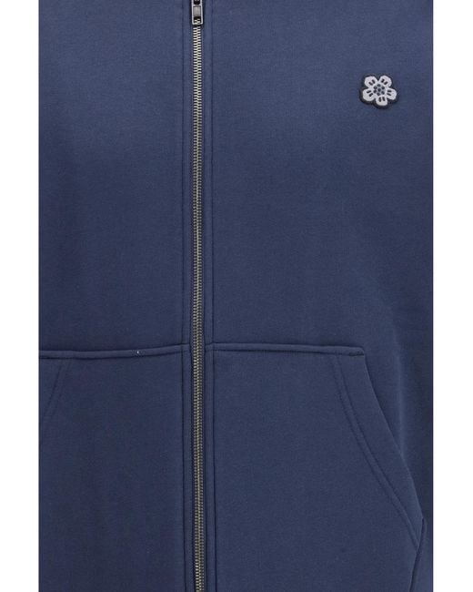 KENZO Blue Boke Flower Embroidered Zip Hoodie Cotton Sweatshirts for men