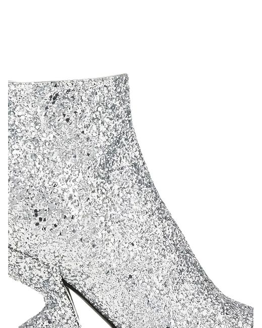 Ferragamo White Glitter-Effect Sculpted-Heel Ankle Boots
