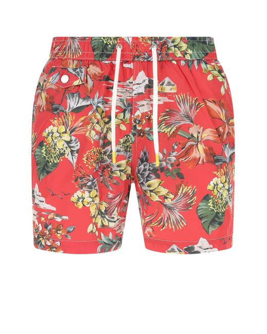 Hartford Red Printed Polyester Swimming Shorts for men