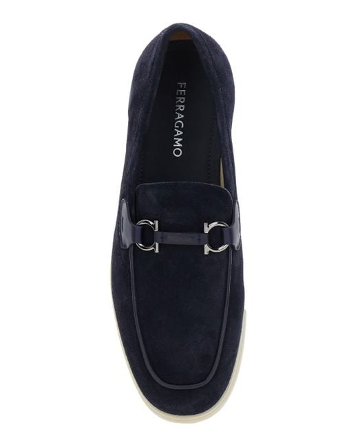 Ferragamo Blue 'Cosimo' Loafers With Metallic Hooks On The Front for men