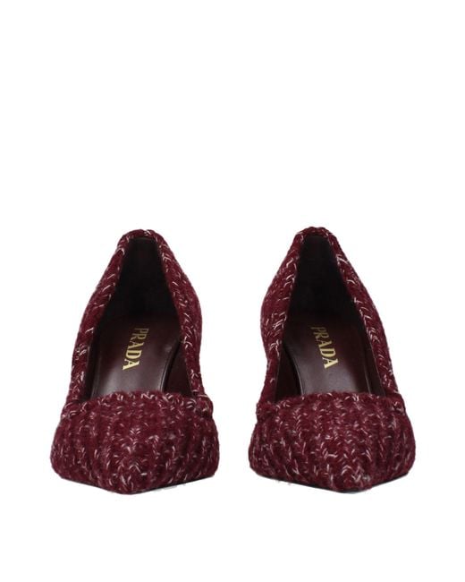 Prada Red Fabric Mid Heel Pumps