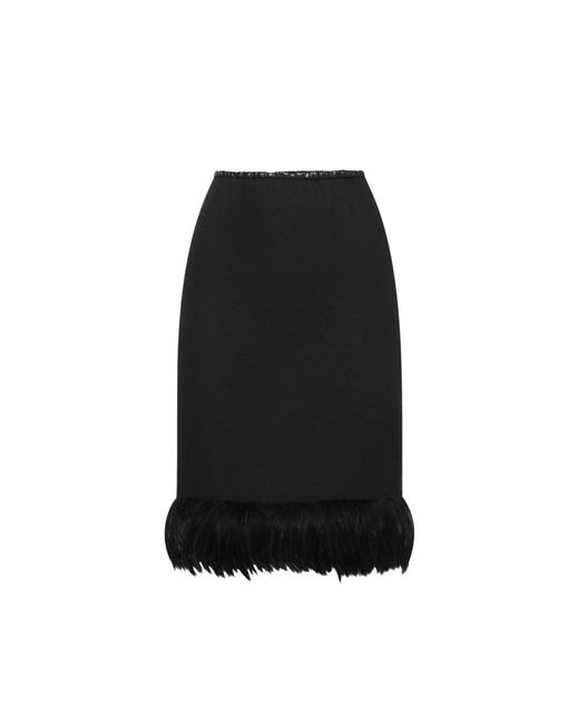 Saint Laurent Black Feathers Trim Silk Skirt