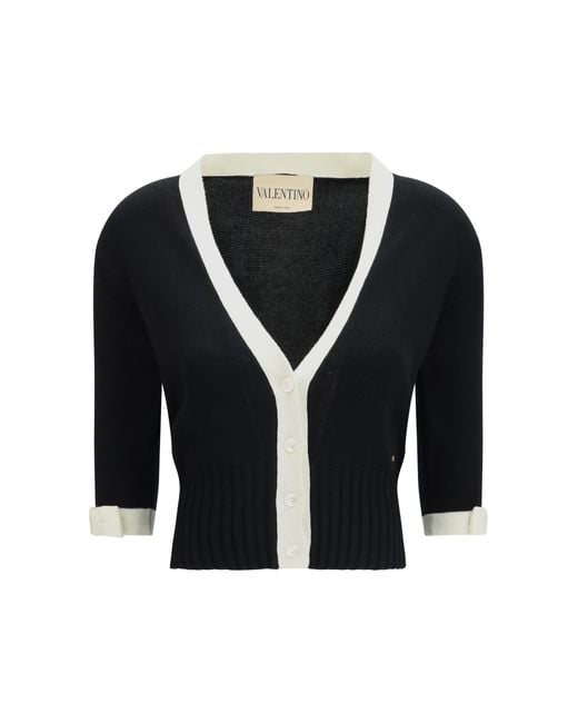 Valentino Black V-Neck Cardigan-Milk Foam/Milk Cotton