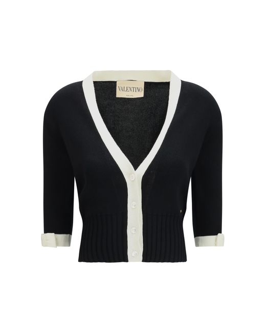 Valentino Blue Bicolor V-Neck Cardigan Cotton