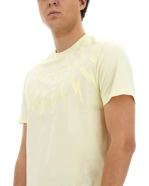 Neil Barrett White "Fairisle Thunderbolt" T-Shirt for men