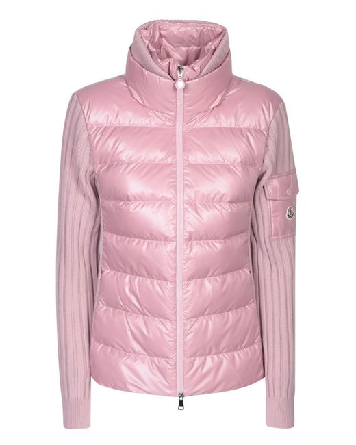 Moncler Pink Cardigan With Down Front