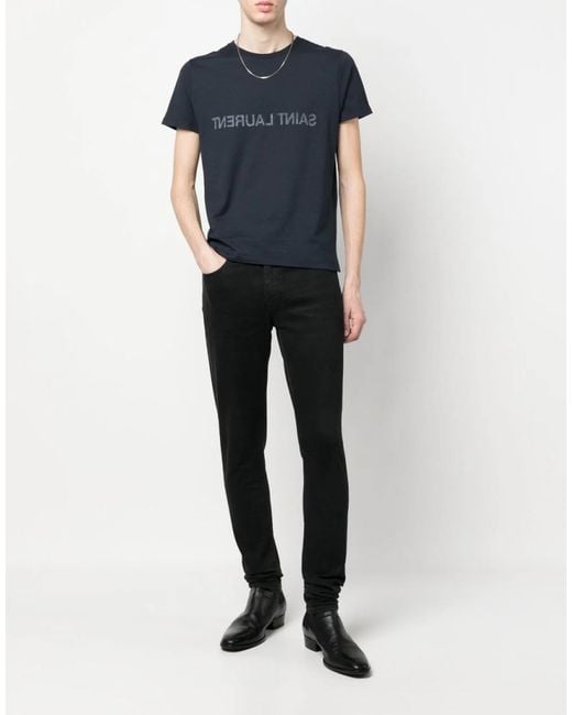 Saint Laurent Blue Reverse Logo Print T-Shirt Clothing Polo & T-Shirts for men