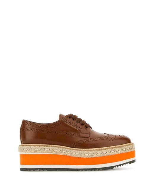 Prada Orange Caramel Leather Lace-Up Shoes