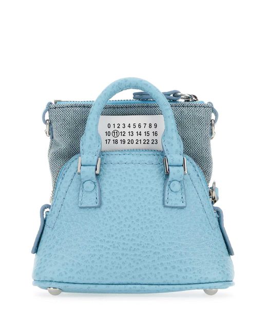 Maison Margiela Blue Light Leather And Fabric 5Ac Classique Baby Handbag