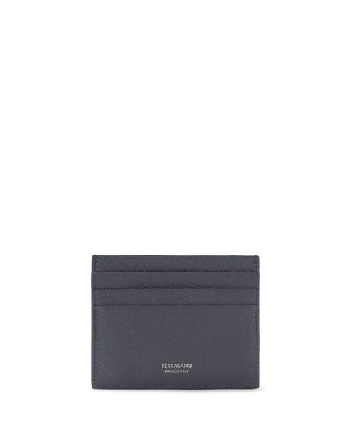 Ferragamo Blue Gancini Card Holder Calf Leather Bos Taurus Wallet for men